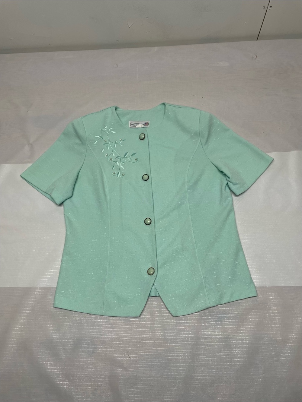 Pablo Collection Mint Short-Sleeve Button-up with Embroidered Detail Sz:P14